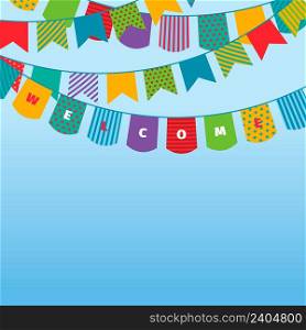 Bunting flags background. Celebration colored decoration buntings collection garish vector carnival flags. Illustration bunting party event, celebration carnival decoration. Bunting flags background. Celebration colored decoration buntings collection garish vector carnival flags