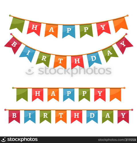 Bunting for happy birthday on white background, vector eps10 illustration. Happy Bithday Bunting