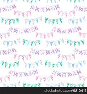 Bunting party flags garland seamless vector pattern. Good idea for birthday party, wedding celebration, wrapping paper, textile, wallpaper, arrival baby card and other
