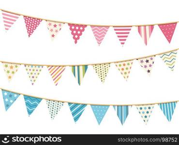 Bunting. Pink, blue and white bunting, design elements for decoration of greetings cards, invitations etc, vector eps10 illustration