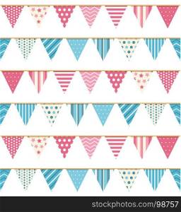 Bunting Seampless Pattern. Bunting seampless pattern, bunting background, pink and blue bunting, vector eps10 illustration