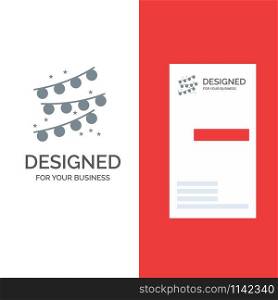 Buntings, Party Decoration, Party Bulb Grey Logo Design and Business Card Template
