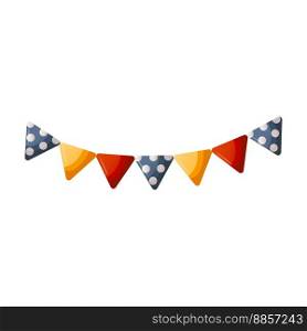 Buntings with colorful carnival flags. Garland of colored flags with dots on wash line. Birthday party, celebration, holiday, event, festive, congratulations concept. Cartoon vector
