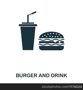 Burger And Drink icon. Mobile apps, printing and more usage. Simple element sing. Monochrome Burger And Drink icon illustration. Burger And Drink icon. Mobile apps, printing and more usage. Simple element sing. Monochrome Burger And Drink icon illustration.