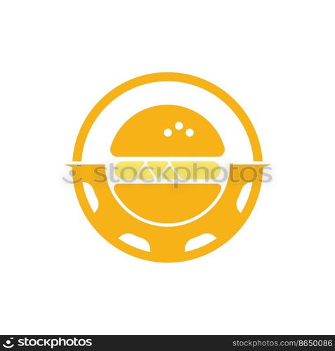 Burger and gear icon vector logo. Fast food restaurant logo concept.	