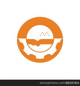 Burger and gear icon vector logo. Fast food restaurant logo concept.	