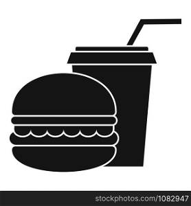 Burger and soda cup icon. Simple illustration of burger and soda cup vector icon for web design isolated on white background. Burger and soda cup icon, simple style