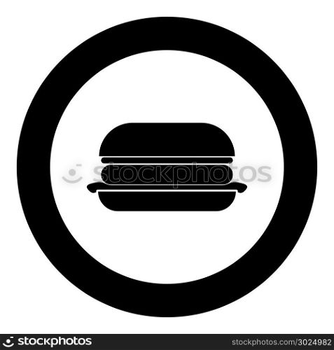 Burger black icon in circle vector illustration isolated