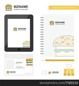 Burger Business Logo, Tab App, Diary PVC Employee Card and USB Brand Stationary Package Design Vector Template