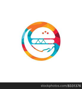 Burger care vector logo design. Vector burger and hand logo combination. 