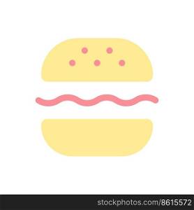 Burger flat color ui icon. Substantial meal. Fast food lunch. Grill hamburger. Tasty sandwich. Simple filled element for mobile app. Colorful solid pictogram. Vector isolated RGB illustration. Burger flat color ui icon