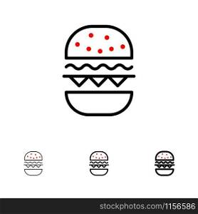 Burger, Food, Eat, Canada Bold and thin black line icon set