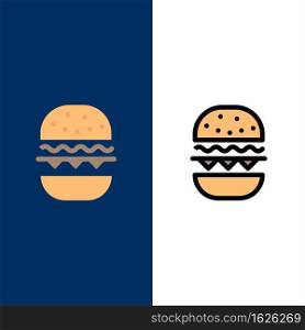 Burger, Food, Eat, Canada  Icons. Flat and Line Filled Icon Set Vector Blue Background