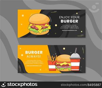 Burger Horizontal Banner Template Flat Cartoon Background Vector Illustration
