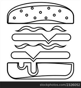 Burger Icon, Fast Food Burger Vector Art Illustration