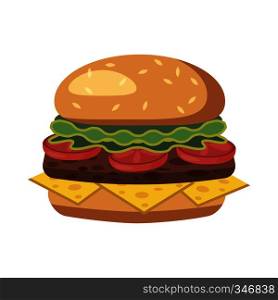 Burger icon in cartoon style isolated on white background. Burger icon, cartoon style