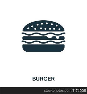 Burger icon. Mobile apps, printing and more usage. Simple element sing. Monochrome Burger icon illustration. Burger icon. Mobile apps, printing and more usage. Simple element sing. Monochrome Burger icon illustration.