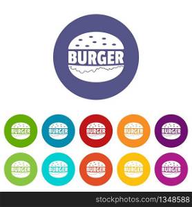Burger icons color set vector for any web design on white background. Burger icons set vector color
