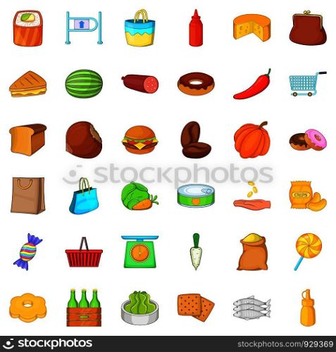 Burger icons set. Cartoon style of 36 burger vector icons for web isolated on white background. Burger icons set, cartoon style