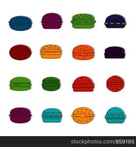 Burger icons set. Doodle illustration of vector icons isolated on white background for any web design. Burger icons doodle set