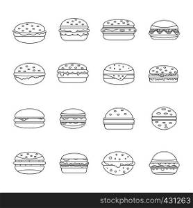 Burger icons set. Outline illustration of 16 burger vector icons for web. Burger icons set, outline style