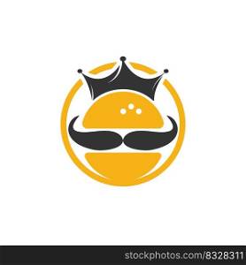 Burger king vector logo design. Burger with crown and mustache icon logo concept. 