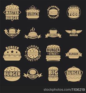 Burger logo icons set. Simple illustration of 16 burger logo vector icons for web. Burger logo icons set, simple style