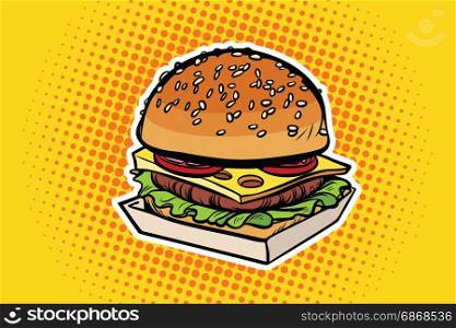 Burger pop art illustration. Pop art retro comic book vector illustration. Burger pop art illustration