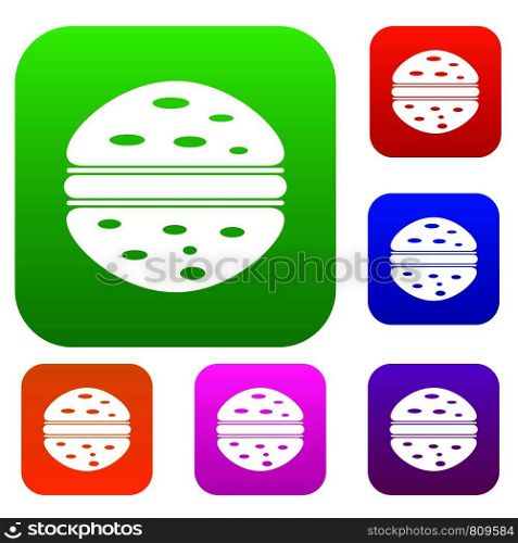 Burger set icon color in flat style isolated on white. Collection sings vector illustration. Burger set color collection