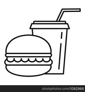 Burger soda cup icon. Outline burger soda cup vector icon for web design isolated on white background. Burger soda cup icon, outline style