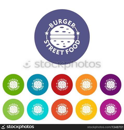 Burger street food icons color set vector for any web design on white background. Burger street food icons set vector color