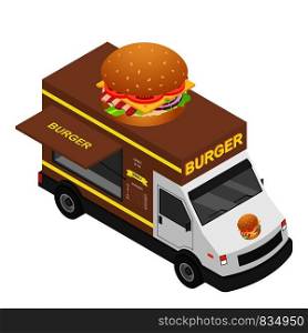 Burger truck icon. Isometric of burger truck vector icon for web design isolated on white background. Burger truck icon, isometric style