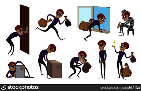 Burglar icons set. Cartoon set of burglar vector icons for web design. Burglar icons set, cartoon style