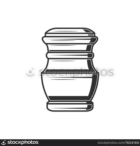 Burial container isolated cremation urn, ash vase. Vector columbarium, monochrome funeral jar. Funeral jar isolated burial container of burnt ash