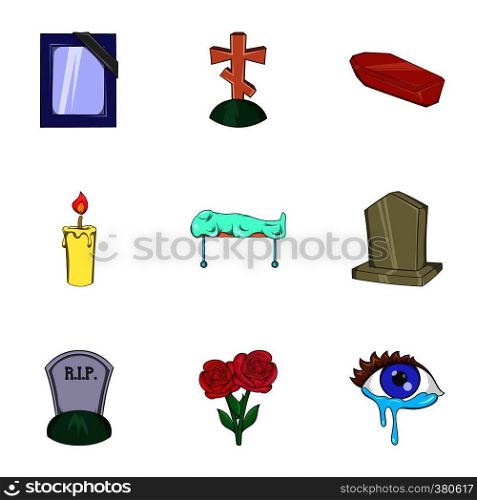 Burial icons set. Cartoon illustration of 9 burial vector icons for web. Burial icons set, cartoon style