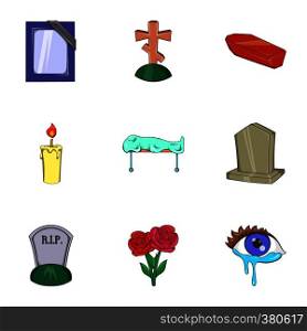 Burial icons set. Cartoon illustration of 9 burial vector icons for web. Burial icons set, cartoon style