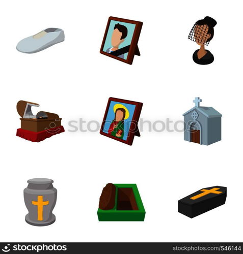 Burial icons set. Cartoon illustration of 9 burial vector icons for web. Burial icons set, cartoon style