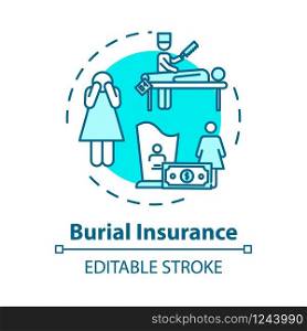 Burial insurance concept icon. Family member loss. Permanent life coverage policy. Funeral expense idea thin line illustration. Vector isolated outline RGB color drawing. Editable stroke