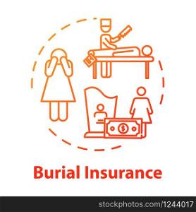 Burial insurance concept icon. Policy payment. Family member loss. Financial help with arrangement. Funeral expense idea thin line illustration. Vector isolated outline RGB color drawing