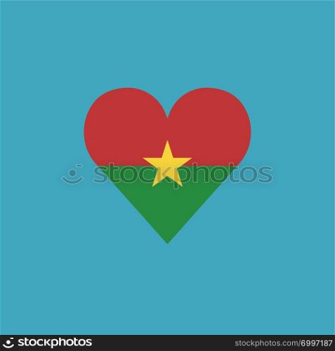 Burkina Faso flag icon in a heart shape in flat design. Independence day or National day holiday concept.