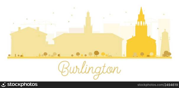 Burlington City skyline golden silhouette. Vector illustration. Simple flat concept for tourism presentation, banner, placard or web. Business travel concept. Cityscape with landmarks