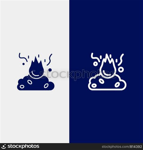 Burn, Fire, Garbage, Pollution, Smoke Line and Glyph Solid icon Blue banner Line and Glyph Solid icon Blue banner