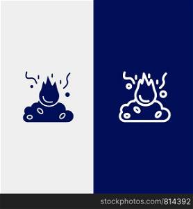 Burn, Fire, Garbage, Pollution, Smoke Line and Glyph Solid icon Blue banner Line and Glyph Solid icon Blue banner