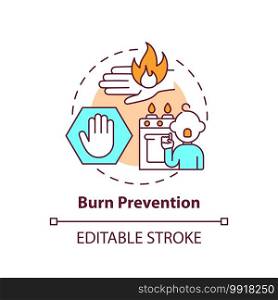 Burn prevention concept icon. Kid protection from harm. Fire hazard precaution. Child safety idea thin line illustration. Vector isolated outline RGB color drawing. Editable stroke. Burn prevention concept icon