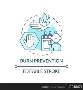 Burn prevention turquoise concept icon. Kid protection from harm. Fire hazard precaution. Child safety idea thin line illustration. Vector isolated outline RGB color drawing. Editable stroke. Burn prevention turquoise concept icon