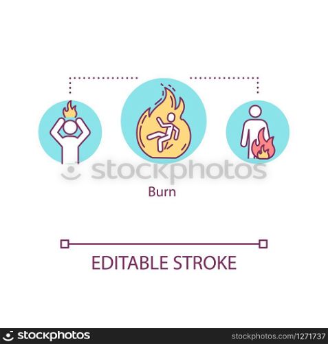 Burn, skin injury concept icon. Fire accident effect, high temperature action, heat exposure idea thin line illustration. Vector isolated outline RGB color drawing. Editable stroke