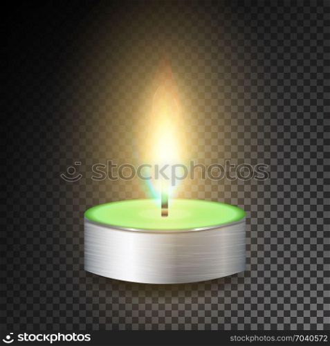 Burning 3D Realistic Dinner Candles. Dark Transparent Background. Burning 3D Realistic Dinner Candles. Dark Background