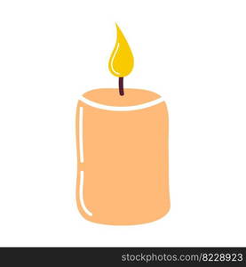 Burning aromatic candle for aromatherapy and interior decoration, isolated on a white background. Element for the design. Flat cartoon vector illustration. Burning candle isolated on a white background