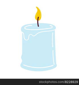 Burning aromatic candle for aromatherapy and interior decoration, isolated on a white background. Element for the design. Flat cartoon vector illustration. Burning aromatic candle for aromatherapy 