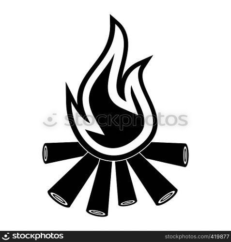 Burning bonfire black simple icon isolated on white background. Burning bonfire black simple icon
